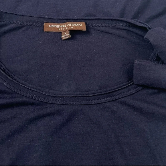 Adrienne Vittadini Womens Large Top Dark Blue  Short Sleeve Bow Details NWOT - Picture 6 of 7
